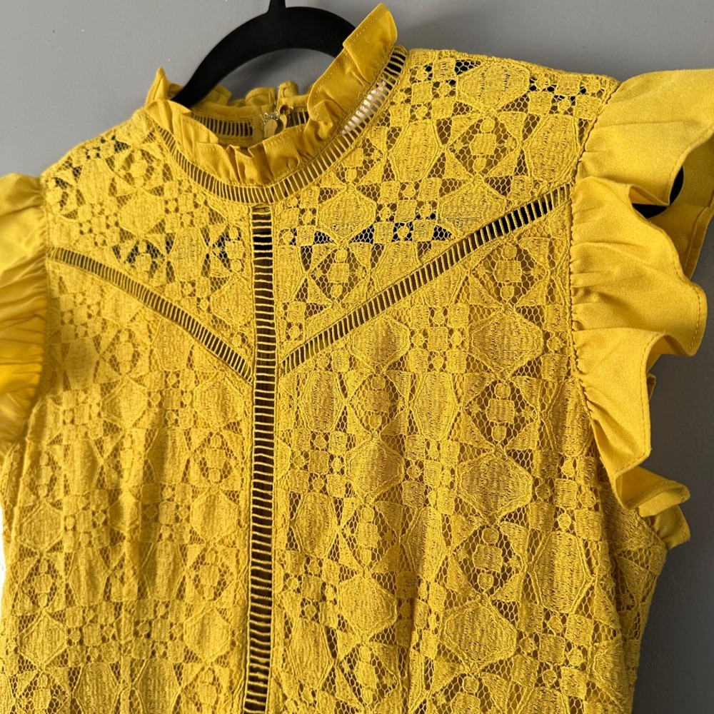 Yellow Lace Ruffle Dress - Picture 2 of 12